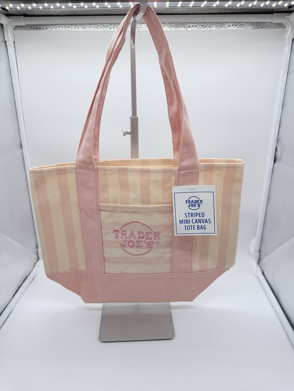 Trader Joe's Limited Striped Mini Canvas Tote Bag Pink 2026 New